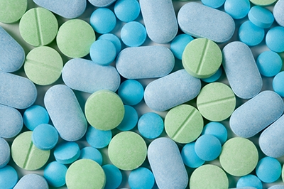 Pet Antibiotic - green and blue tablets